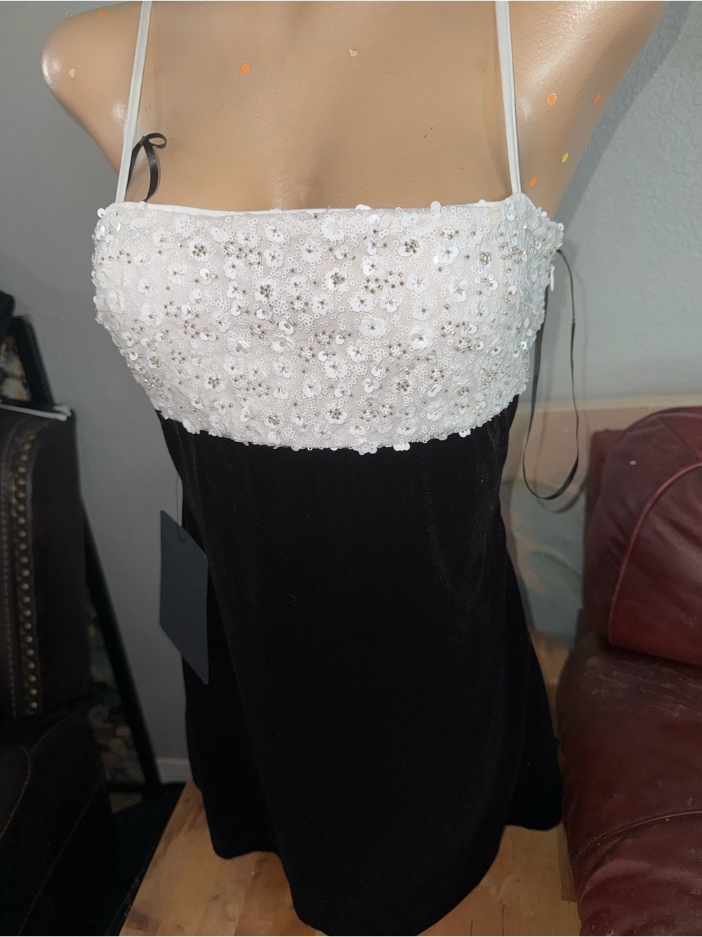 Lulu's Strapless Two-Tone Sequin Mini Dress in White and Black